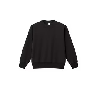 Black Crew Neck Pullover Fleece Sweatshirt - 562
